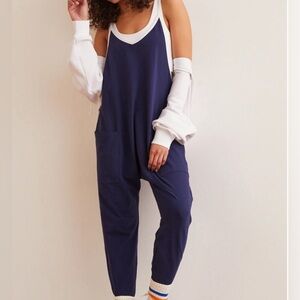 Sleeveless Navy Jumper Romper with White Trim - Women